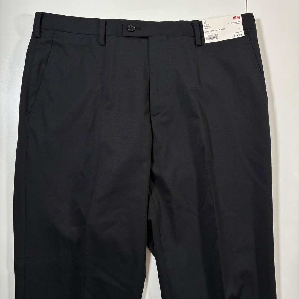 NEW Uniqlo Stretch Wool Slim Fit Pants 34x34 Black Dress Trousers
